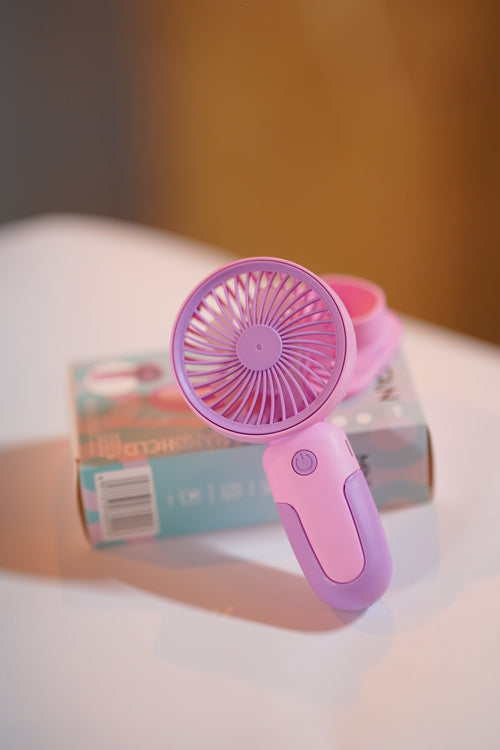 Portable Mini Handheld Fan with Stand – USB Rechargeable Personal Cooling Fan (Pink)